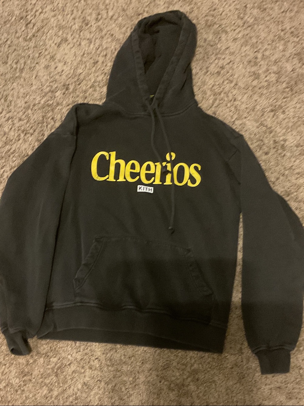 Kith Black Hoodie with Yellow Cheerios Logo